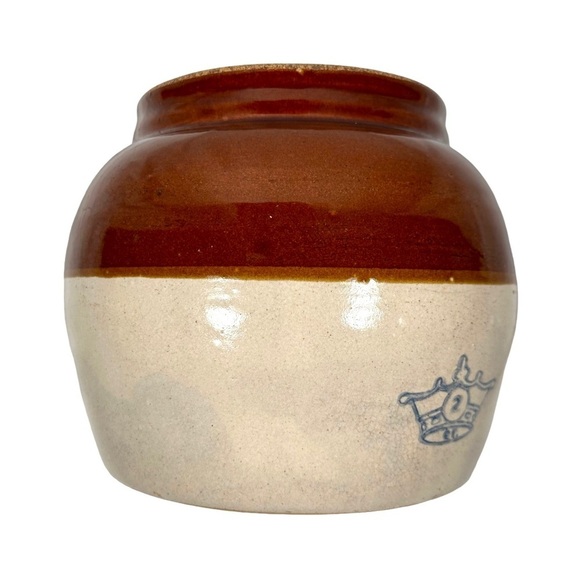 VINTAGE Robinson Ransbottom Crown 2-Toned Stoneware Bean Pot with Handle - Picture 6 of 8